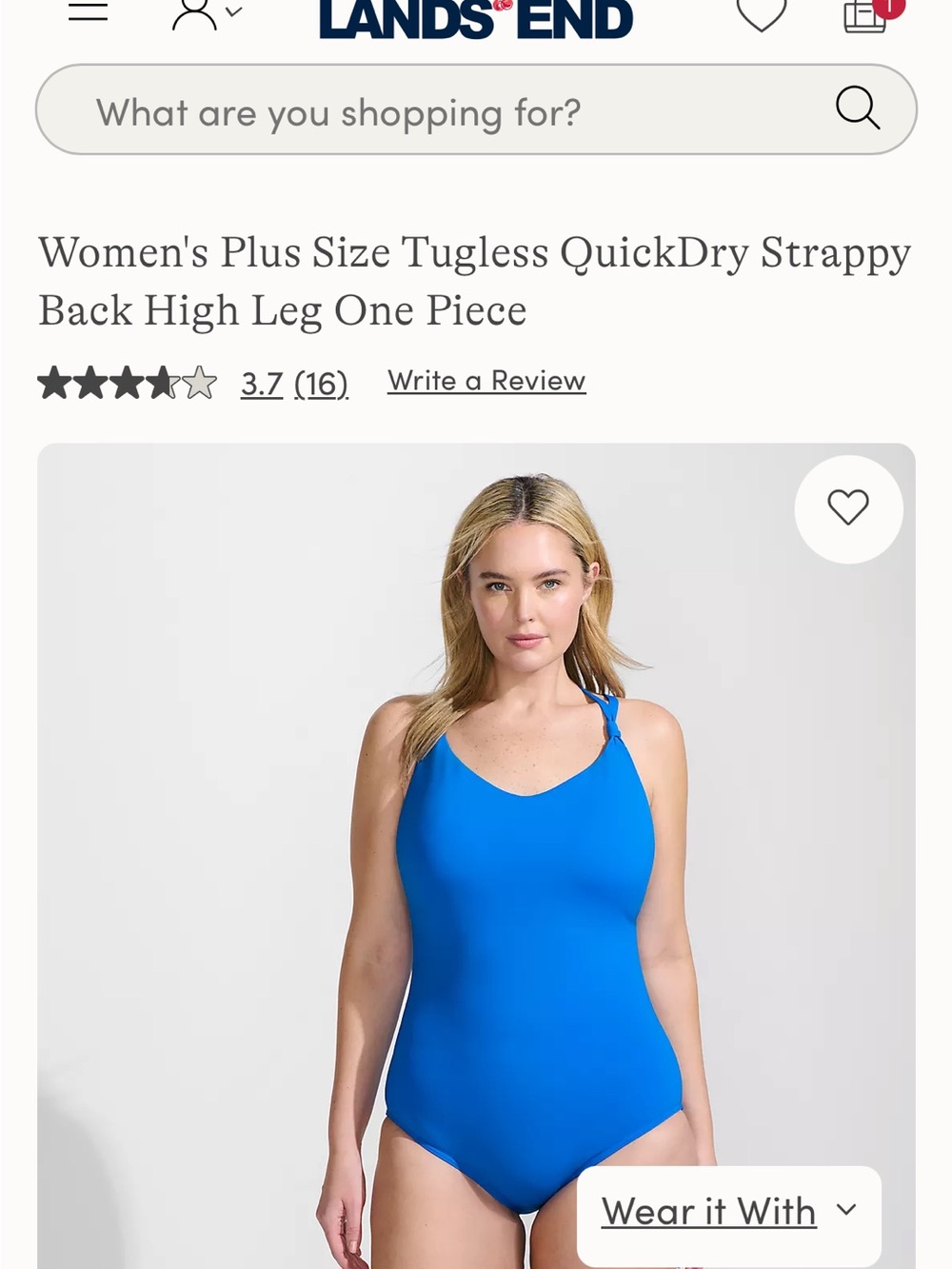 Lands' End Women's Plus Size Tugless QuickDry Strappy Back High Leg One Piece